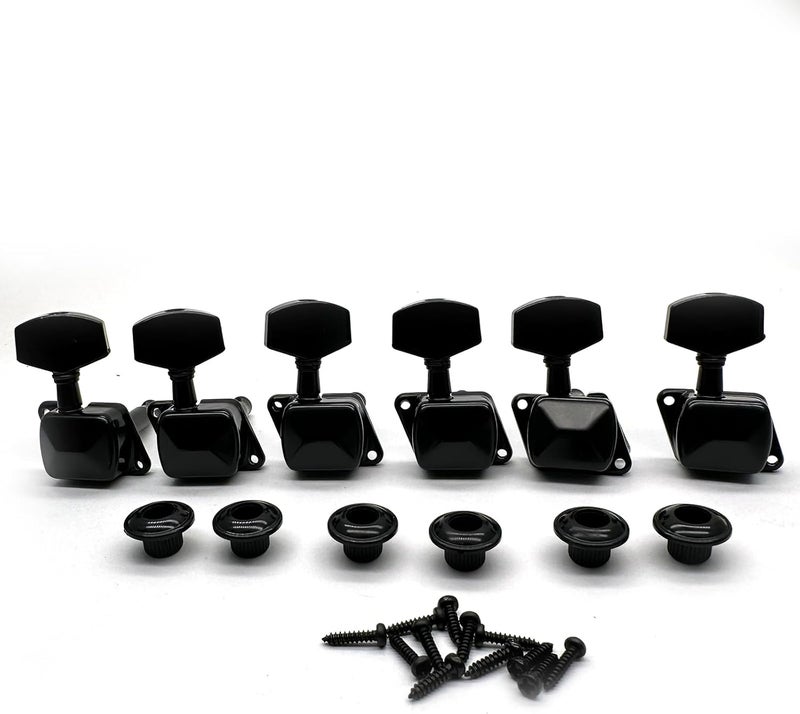 harpfeas 6R Semi-closed Guitar String Tuning Pegs Tuner Machine Heads Knobs Tuning Keys for Acoustic or Electric Guitar (Black) - Image 1